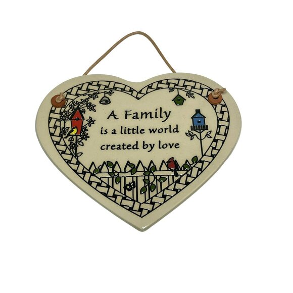 Trinity Pottery Heart-Shaped Ceramic Wall Plaque Family Birdhouses - Picture 1 of 8